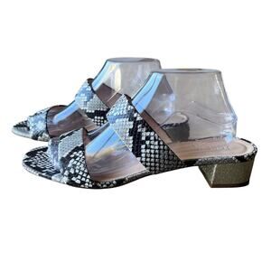 J. Crew Size 10.5 Gold Glitter Block Heels Snake Print Leather Double Strap